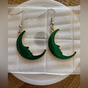 Elegant Green Crescent Moon Earrings